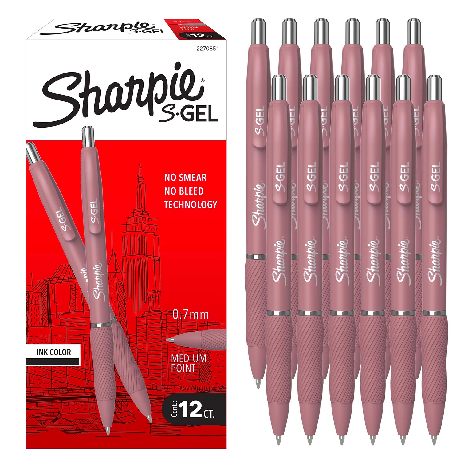 Sharpie S-Gel Retractable Pens, Medium Point, 0.7mm, Black Ink, Dozen (2270851)