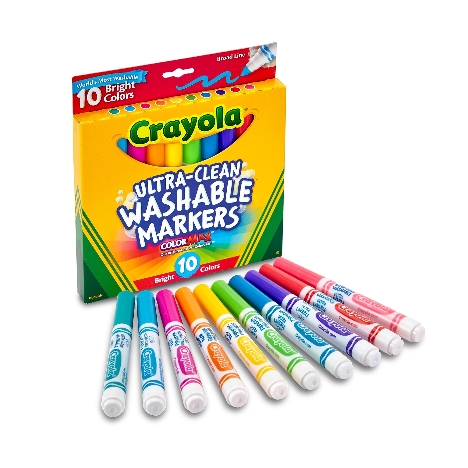 Crayola Ultra-Clean Washable Markers, Broad Tip, Assorted Colors, 10/Pack (58-7855)