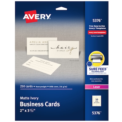 Avery Microperforated Business Cards, 2 x 3 1/2, Matte Ivory, 250 Per Pack (5376)