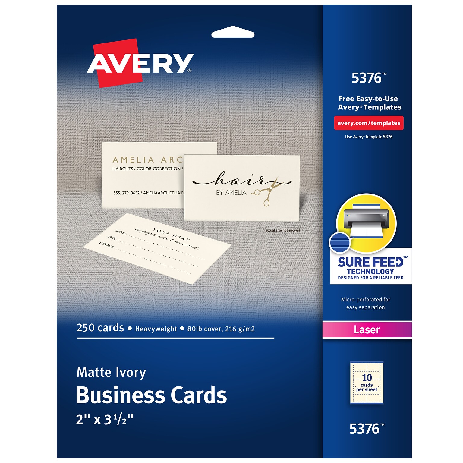 Avery Microperforated Business Cards, 2 x 3 1/2, Matte Ivory, 250 Per Pack (5376)