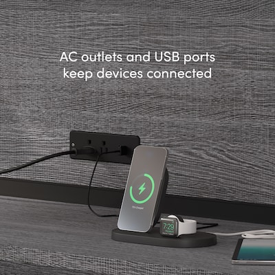 Bestar Logan 66"W U or L Shaped Desk with Hutch, File Cabinet, and Bookcase, Bark Grey (46851-47)