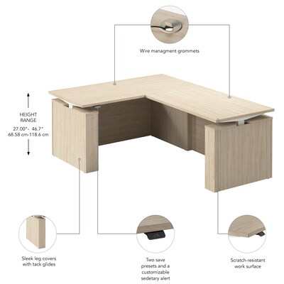 Bush Business Furniture Stratus 60"W Electric L-Shaped Adjustable Standing Desk, Natural Elm (SUT013NE)