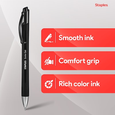 Staples Sonix Retractable Gel Pens, Medium Point, 0.7mm, Black Ink, Dozen (13561-CC)