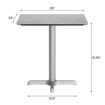 Flash Furniture Acadia Wooden Dining Table with X-Base, 23.75"D x 29.75"W, Gray Faux Concrete/Silver Base (ST2430CGT2222S)