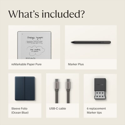 reMarkable Paper Pure 10.3” Paper Tablet with Marker Plus & Ocean Blue Sleeve Folio (RM95A-1000NW)