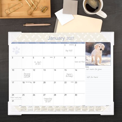 2027 AT-A-GLANCE Puppies 21.75 x 17 Monthly Desk Pad Calendar (DMD166-32-27)