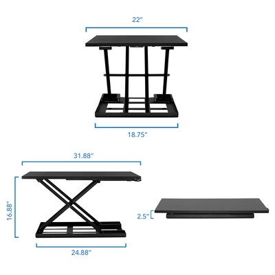 Mount-It! 32"W Rectangular Adjustable Metal Standing Desk Converter, Black (MI-7929BLK)