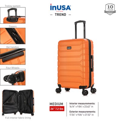 InUSA Trend 25.62" Hardside Suitcase, 4-Wheeled Spinner, Orange (IUTRE00M-ORA)