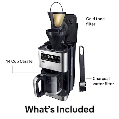 Braun PureFlavor 14-Cup Automatic Drip Coffee Maker, Black (KF5650BK)