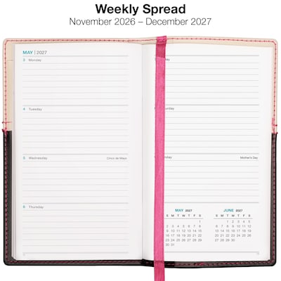 2027 Excello Brands 3.5" x 6" Weekly & Monthly Standard Planner, Paperboard Cover, Pink/Black (PKT-CY27-PK-PEN)