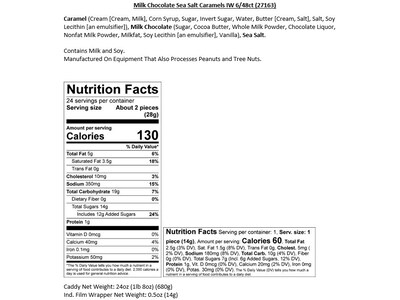 Sanders Small Batch Wonders Snack-Size Sea Salt Milk Chocolate Caramels, 24 oz., 48 Pieces/Box (27163)