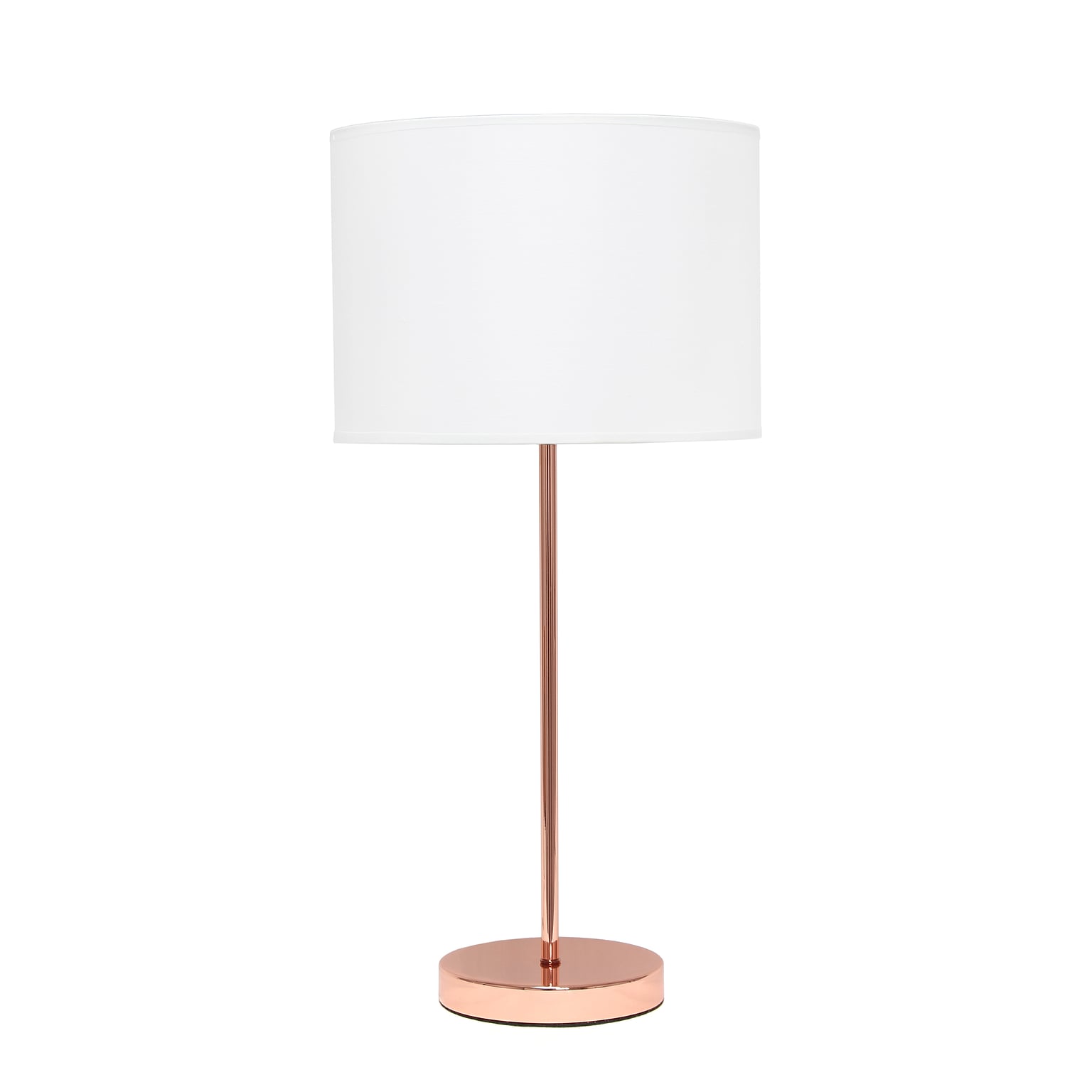 Simple Designs Rose Gold Stick Lamp Fabric Shade, White (LT2040-RGD)