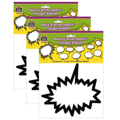 Teacher Created Resources Black & White Speech/Thought Bubbles Accents, 30/Pack, 3 Packs/Bundle (TCR5592-3)