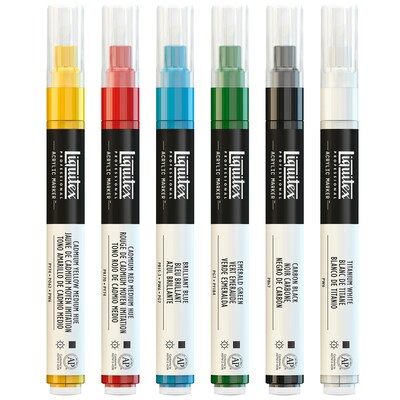 Liquitex Professional Acrylic Paint Marker, Fine Nib, 2 mm, Classic Colors, 6/Pack (LIQ4690002)