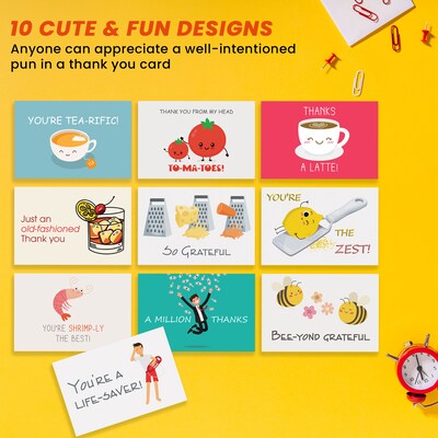 Better Office Funny Pun Thank You Cards with Envelopes, 4" x 6", Assorted Colors, 50/Pack (64650-50PK)