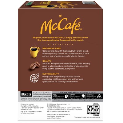 McCafe Breakfast Blend Coffee Keurig® K-Cup® Pods, Light Roast, 24/Box (5000201384)