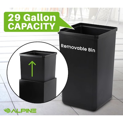 Alpine Industries Steel Recycling and Trash Can Set with Square and Mixed Lid, 29 Gallon, Black/Blue, 2/Pack (ALP4450-BLK-KIT4)