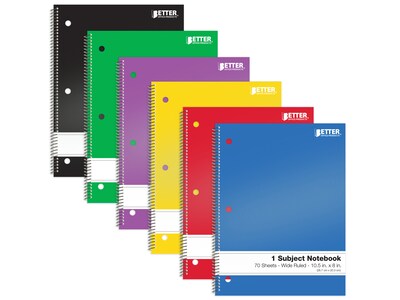 Better Office 1-Subject Notebooks, 8" x 10.5", Wide Ruled, 70 Sheets, 24/Pack (25624-24PK)