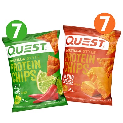 Quest Tortilla Style Protein Chip Variety Pack, Chili Lime & Nacho Cheese, 1.1 oz., 14/Pack (220-02906)