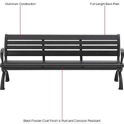 Global Industrial 6' Aluminum Park Bench w/ Backrest, Black (436978BK)