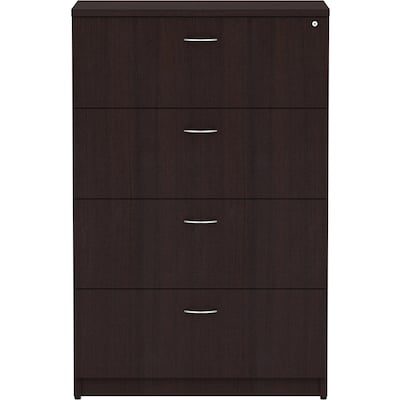Lorell Essentials 4-Drawer Lateral File Cabinet, Letter/Legal Size, Lockable, 54.8H x 35.5W x 22D, Espresso (LLR18274)