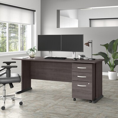 Bush Business Furniture Studio A 72"W Computer Desk with 3 Drawer Mobile File Cabinet, Storm Gray (STA004SGSU)