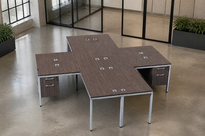 Boss Office Products Simple System 71"W L-Shaped Desk with Pedestal, Driftwood, 4/Set (SGSD019-203)