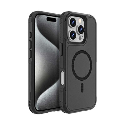 SaharaCase Raider MagSafe Phone Case with Magnetic Wallet for iPhone 16 Pro, Shock Absorbing, Scorpion Black (CP00667)