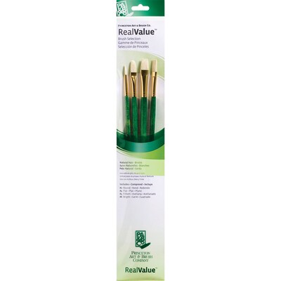Princeton RealValue Long Handle Mixed Media Natural Variety Brush Set, 4/Set, 3 Sets/Bundle (PBXPR91