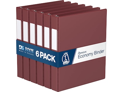 Davis Group Premium Economy 1 3-Ring Non-View Binders, D-Ring, Burgundy, 6/Pack (2301-08-06)