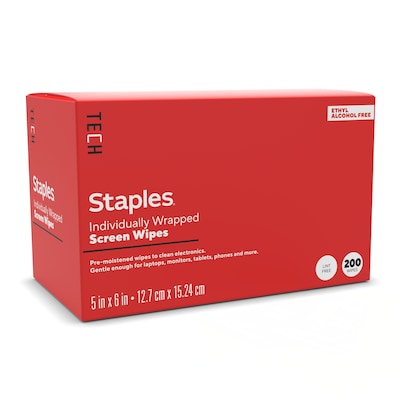 Staples TECH Individually Wrapped Screen Wipes, 200/Pack (ST63058)