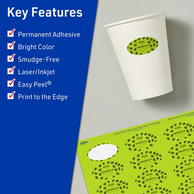 Avery Printable Oval Multipurpose Labels, 1-1/8 x 2-1/4, Bright Green, 420/Pack (94054)