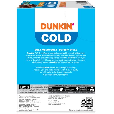 Dunkin' Cold Caramel Iced Coffee Keurig® K-Cup® Pods, Medium Dark Roast, 88/Carton (5000375314CT)