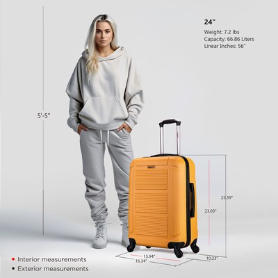 InUSA Pilot 24" Hardside Suitcase, 4-Wheeled Spinner, TSA Checkpoint Friendly, Mustard (IUPIL00M-MUS)