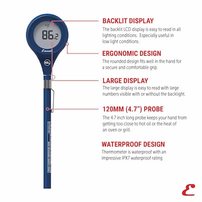 Escali Easy-Read Stainless Steel Digital Food Thermometer, Blue (DHP4)