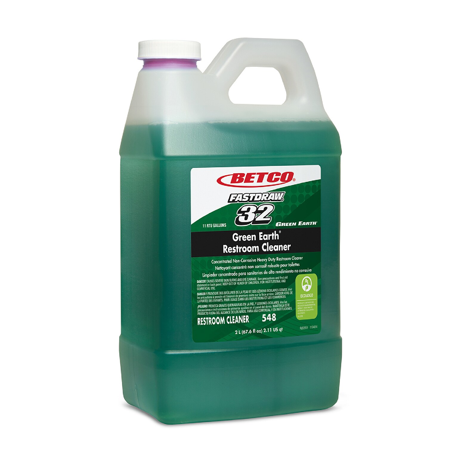 Betco Fastdraw 32 Green Earth Restroom Cleaner, Citrus Floral, 2 L Bottle, 4/Carton (5484700)