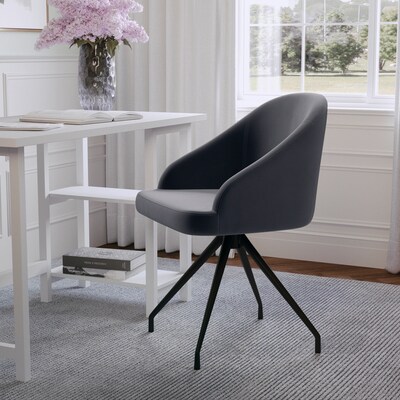 Martha Stewart Sora Velvet Swivel Task Chair, Gray/Oil Rubbed Bronze (CH222119GYBK)