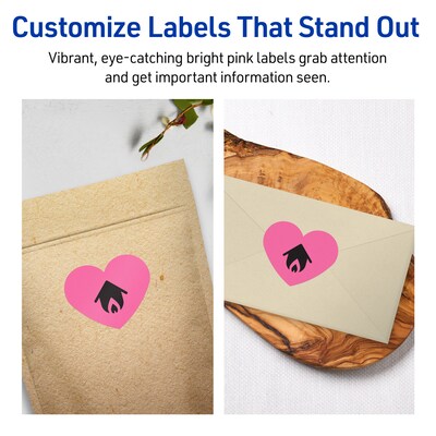 Avery Laser/Inkjet Heart Multipurpose Labels, 2-9/32" x 1-27/32", Bright Pink, 120/Pack (94603)
