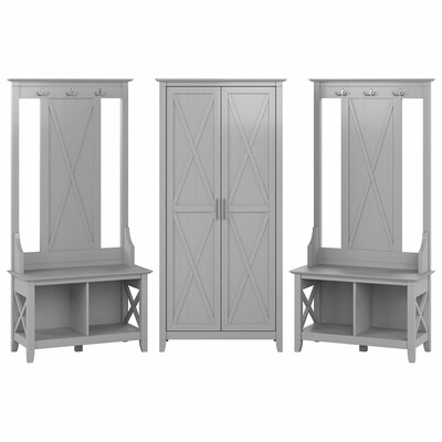 Bush Furniture Key West 66 Entryway Storage Set with Hall Tree, Shoe Bench and Tall Cabinet, Cape C