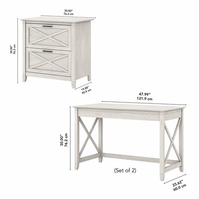 Bush Furniture Key West 48" 2-Person Writing Desk Set with Lateral File Cabinet, Linen White Oak (KWS047LW)