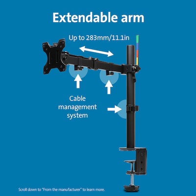 Kensington SmartFit Ergo Single Extended Monitor Arm, Up to 34" Monitor, Black (K55408WW)