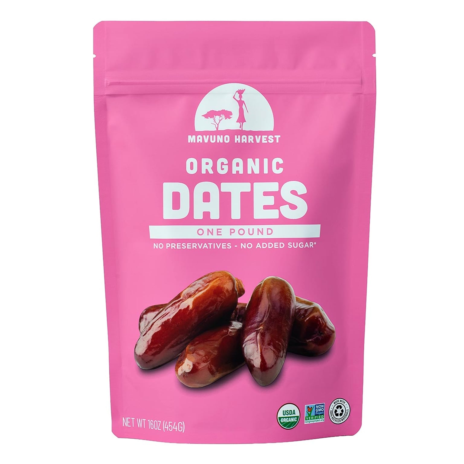 Mavuno Harvest Gluten Free Organic Pitted Dates Snacks, 1 lb. Bag (MAHW-DATE1LB)