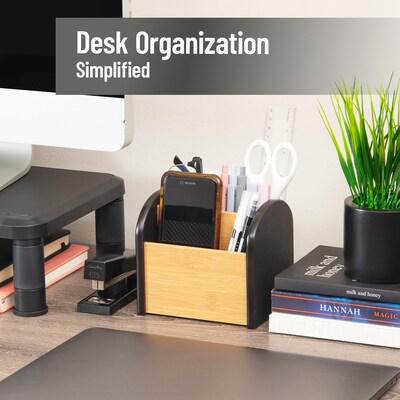 Mind Reader 3-Compartment Wood Desk Organizer, Black (ARCHORG-BLK)