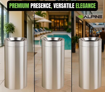 Alpine Industries Three-Stream Recycling Station, 81 Gallon, Stainless Steel (ALP475-27-R-T-CO)