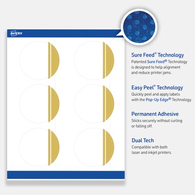 Avery Laser/Inkjet Circle Multipurpose Labels, 3" Dia., White, 60/Pack (S00DKB)