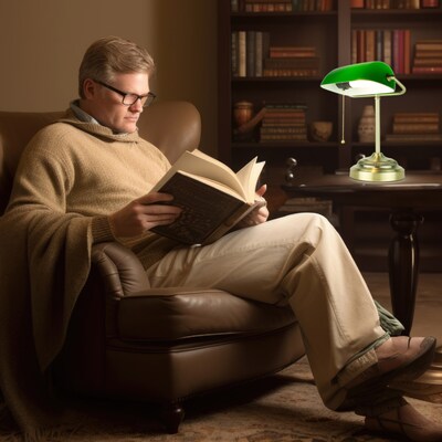 Newhouse Lighting Morgan Banker 14.5" LED Table Lamp, Antique Green (NHDK-MO-GO)