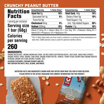 Clif Bar Crunchy Peanut Butter Energy Bar, 2.4 oz., 12 Bars/Box (CCC50120)