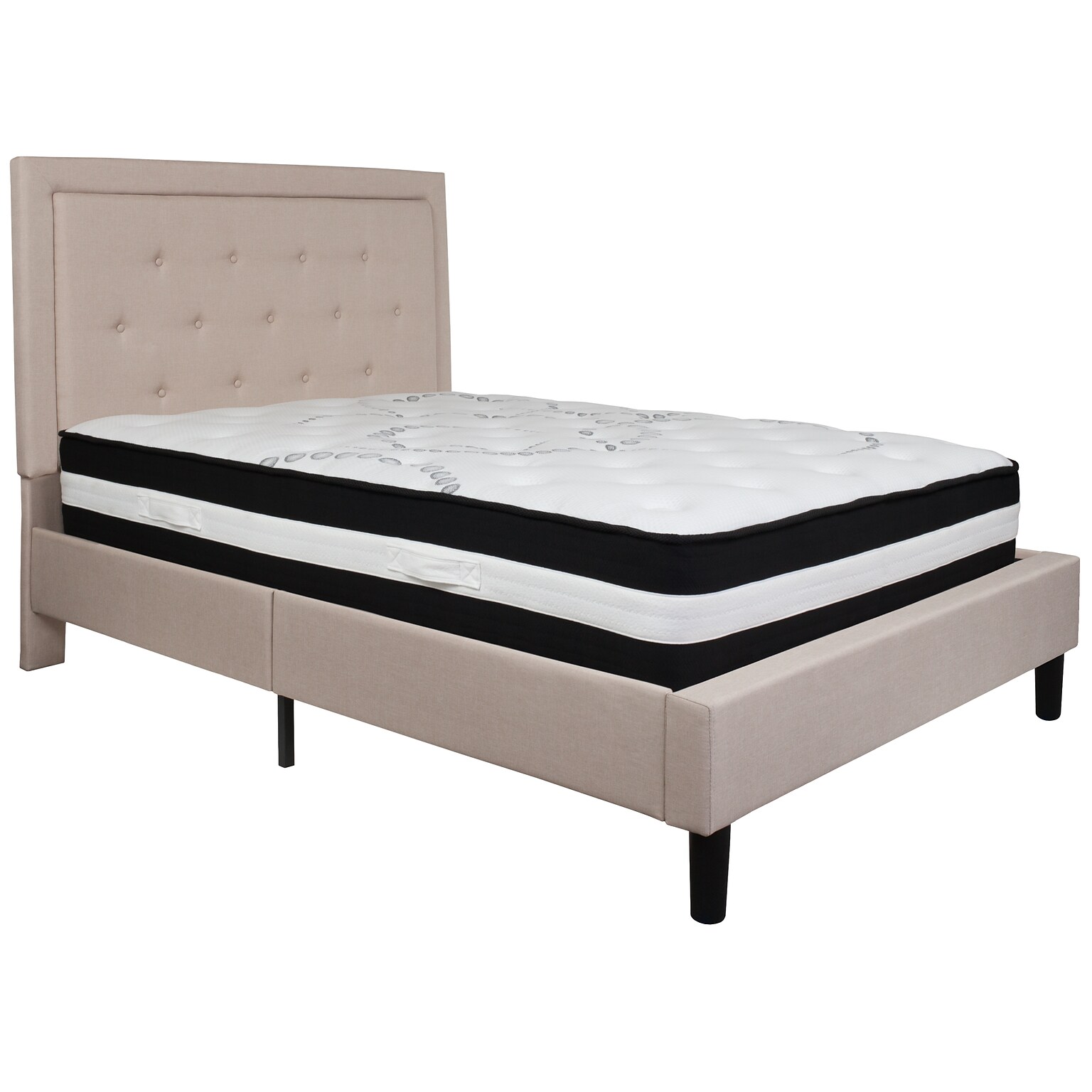 Flash Furniture Roxbury Tufted Upholstered Platform Bed in Beige Fabric with Pocket Spring Mattress, Full (SLBM18)