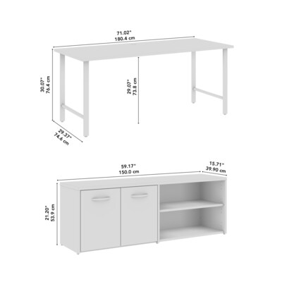 Bush Business Furniture Hustle 72"W Computer Desk and Low Storage Cabinet with Doors and Shelves, Platinum Gray (HUS012PG)