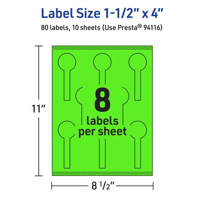 Avery Decorative Edge Multipurpose Labels, 1.5" x 4", Neon Green, 80/Pack (94116)